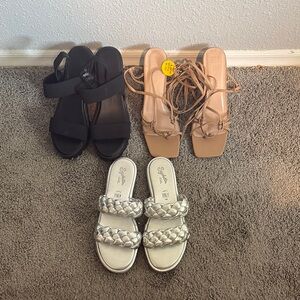 Primark Black, Tan, and Silver Sandals Set